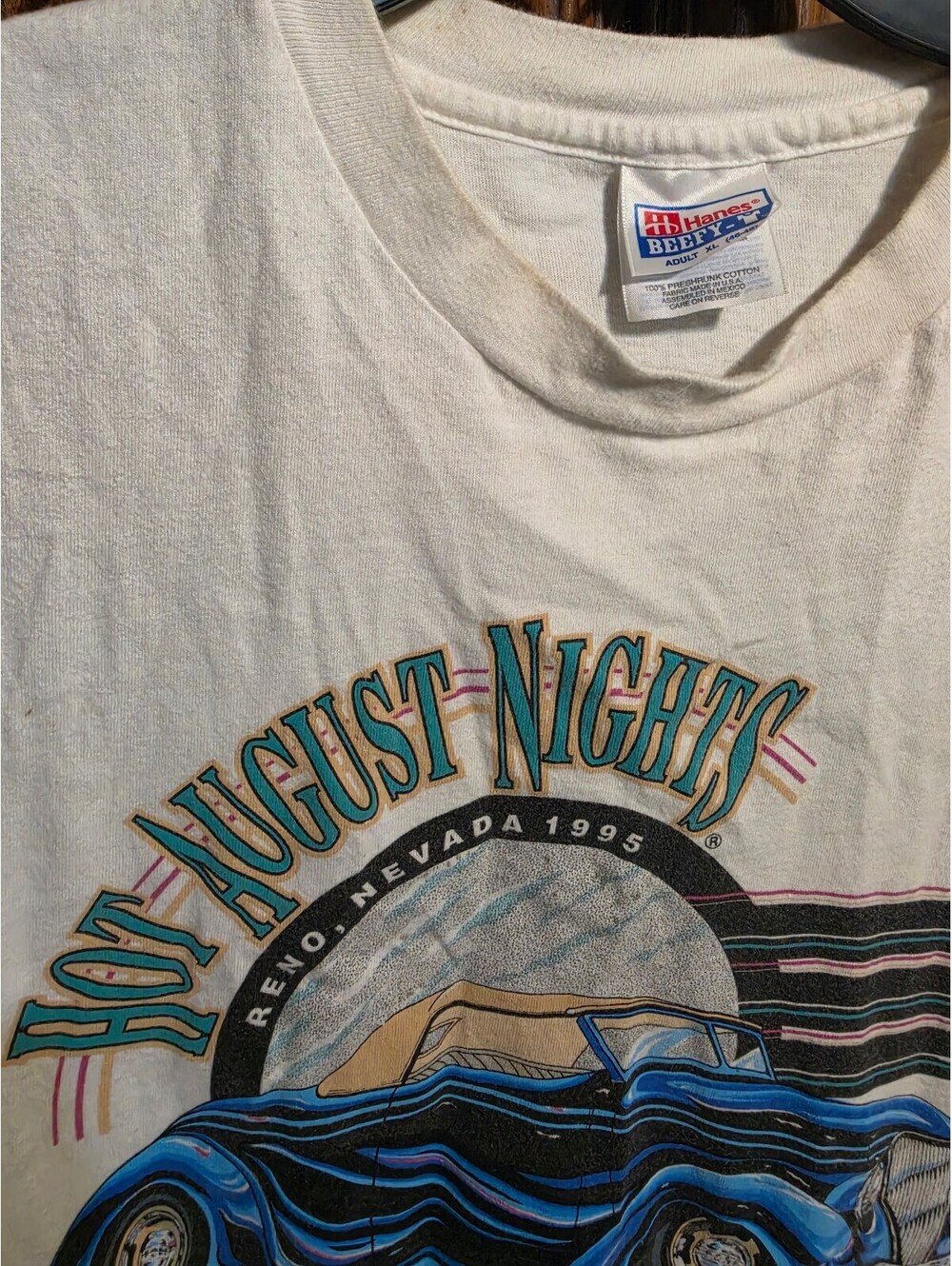 Vintage 1995 Hot August Nights Reno Hot Rod Cut-Off Tee, Hanes Beefy-T, XL
